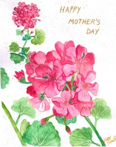 pink watercolor flowers with gold text in top right saying 'happy mother's day'
