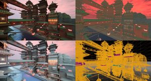 asian valley town lit unlit detail wireframe
